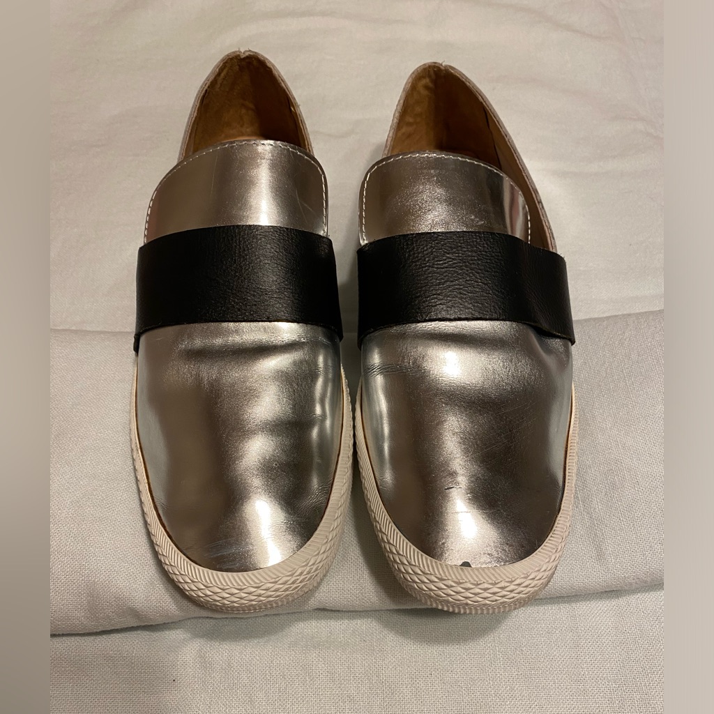 All Black Footwear Metallic Slip On Sneakers